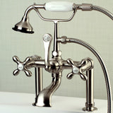 Aqua Vintage AE109T8 Three-Handle 2-Hole Deck Mount Clawfoot Tub Faucet with Hand Shower, Brushed Nickel
