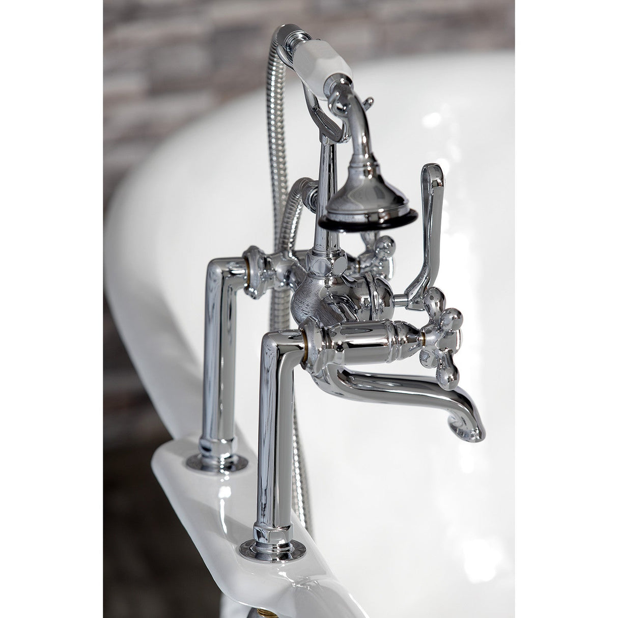 Aqua Vintage AE110T1 Three-Handle 2-Hole Deck Mount Clawfoot Tub Faucet with Hand Shower, Polished Chrome