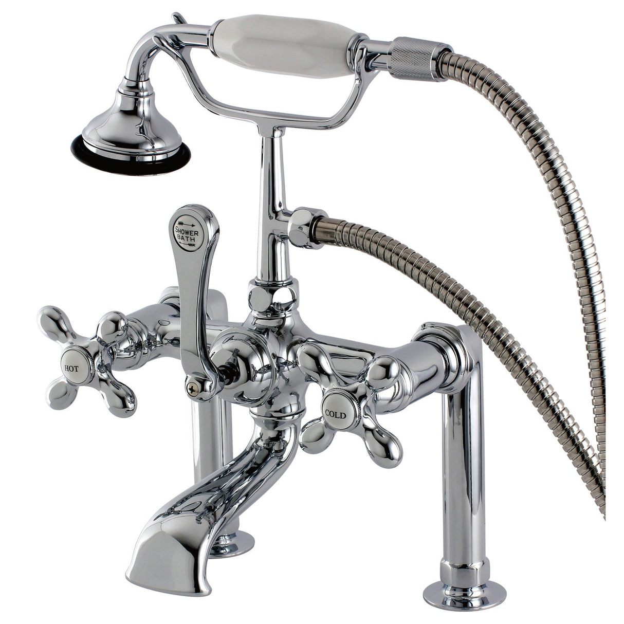 Aqua Vintage AE110T1 Three-Handle 2-Hole Deck Mount Clawfoot Tub Faucet with Hand Shower, Polished Chrome