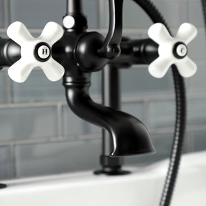 Aqua Vintage AE111T0 Three-Handle 2-Hole Deck Mount Clawfoot Tub Faucet with Hand Shower, Matte Black