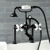 Aqua Vintage AE111T0 Three-Handle 2-Hole Deck Mount Clawfoot Tub Faucet with Hand Shower, Matte Black