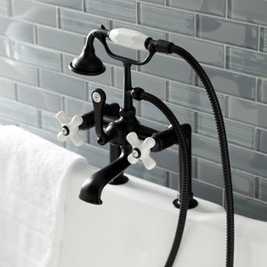Aqua Vintage AE111T0 Three-Handle 2-Hole Deck Mount Clawfoot Tub Faucet with Hand Shower, Matte Black