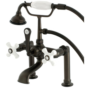 Aqua Vintage AE111T5 Three-Handle 2-Hole Deck Mount Clawfoot Tub Faucet with Hand Shower, Oil Rubbed Bronze