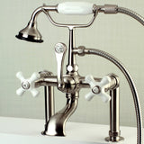 Aqua Vintage AE111T8 Three-Handle 2-Hole Deck Mount Clawfoot Tub Faucet with Hand Shower, Brushed Nickel