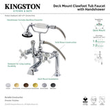 Aqua Vintage AE112T1 Three-Handle 2-Hole Deck Mount Clawfoot Tub Faucet with Hand Shower, Polished Chrome