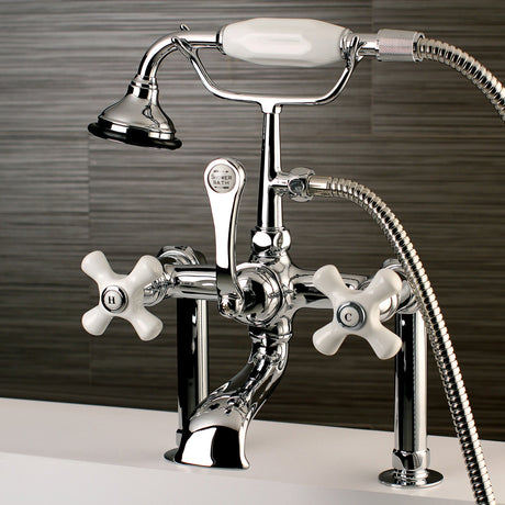 Aqua Vintage AE112T1 Three-Handle 2-Hole Deck Mount Clawfoot Tub Faucet with Hand Shower, Polished Chrome