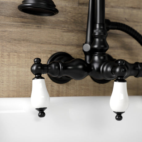 Aqua Vintage AE11T0 Three-Handle 2-Hole Tub Wall Mount Clawfoot Tub Faucet with Hand Shower, Matte Black
