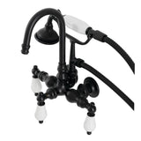 Aqua Vintage AE11T0 Three-Handle 2-Hole Tub Wall Mount Clawfoot Tub Faucet with Hand Shower, Matte Black