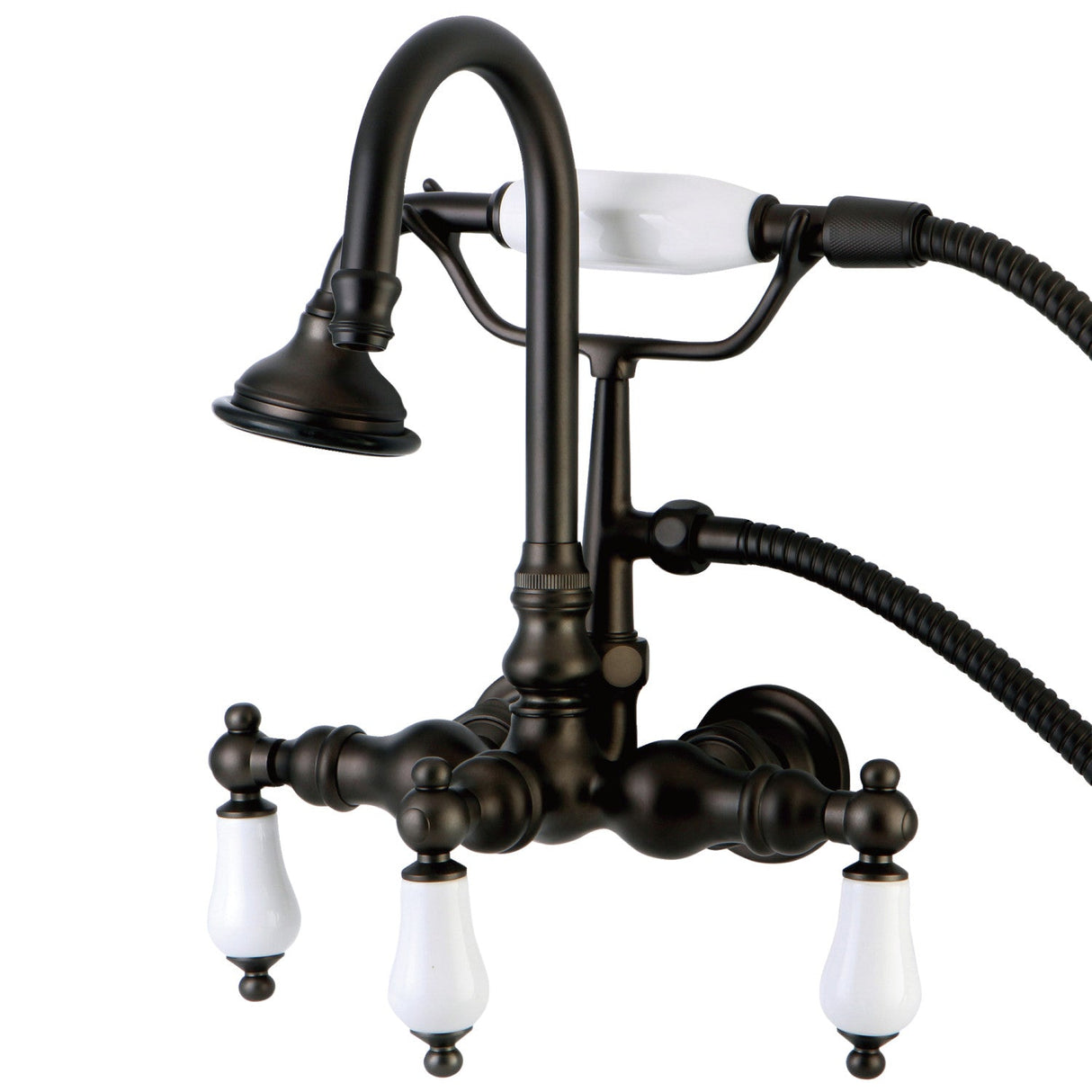 Aqua Vintage AE11T5 Three-Handle 2-Hole Tub Wall Mount Clawfoot Tub Faucet with Hand Shower, Oil Rubbed Bronze