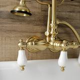 Aqua Vintage AE11T7 Three-Handle 2-Hole Tub Wall Mount Clawfoot Tub Faucet with Hand Shower, Brushed Brass