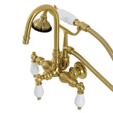Aqua Vintage AE11T7 Three-Handle 2-Hole Tub Wall Mount Clawfoot Tub Faucet with Hand Shower, Brushed Brass