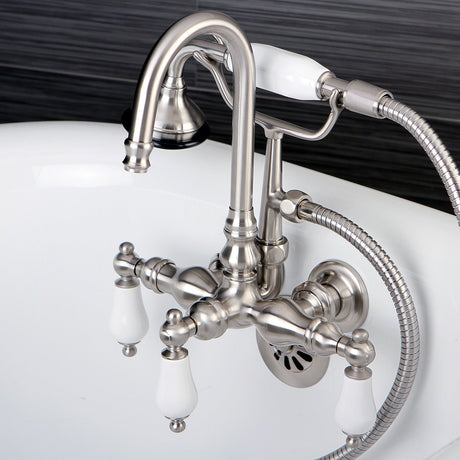 Aqua Vintage AE11T8 Three-Handle 2-Hole Tub Wall Mount Clawfoot Tub Faucet with Hand Shower, Brushed Nickel