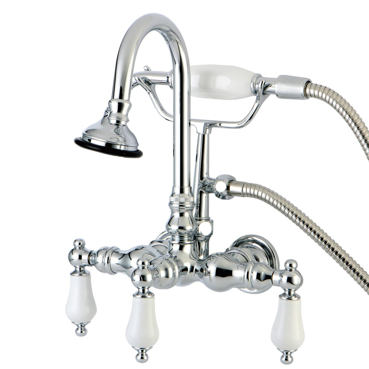 Aqua Vintage AE12T1 Three-Handle 2-Hole Tub Wall Mount Clawfoot Tub Faucet with Hand Shower, Polished Chrome
