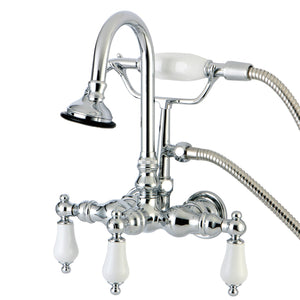 Aqua Vintage AE12T1 Three-Handle 2-Hole Tub Wall Mount Clawfoot Tub Faucet with Hand Shower, Polished Chrome