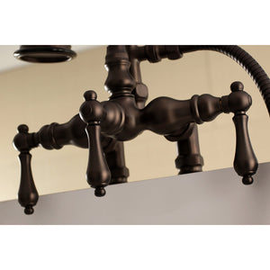Aqua Vintage AE13T5 Three-Handle 2-Hole Deck Mount Clawfoot Tub Faucet with Hand Shower, Oil Rubbed Bronze