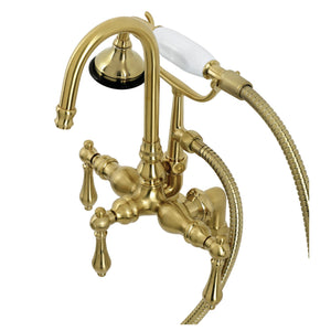 Aqua Vintage AE13T7 Three-Handle 2-Hole Deck Mount Clawfoot Tub Faucet with Hand Shower, Brushed Brass