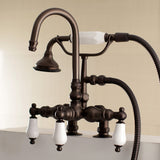 Aqua Vintage AE15T5 Three-Handle 2-Hole Deck Mount Clawfoot Tub Faucet with Hand Shower, Oil Rubbed Bronze