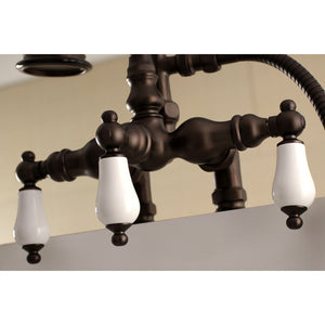 Aqua Vintage AE15T5 Three-Handle 2-Hole Deck Mount Clawfoot Tub Faucet with Hand Shower, Oil Rubbed Bronze