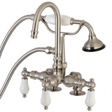 Aqua Vintage AE15T8 Three-Handle 2-Hole Deck Mount Clawfoot Tub Faucet with Hand Shower, Brushed Nickel