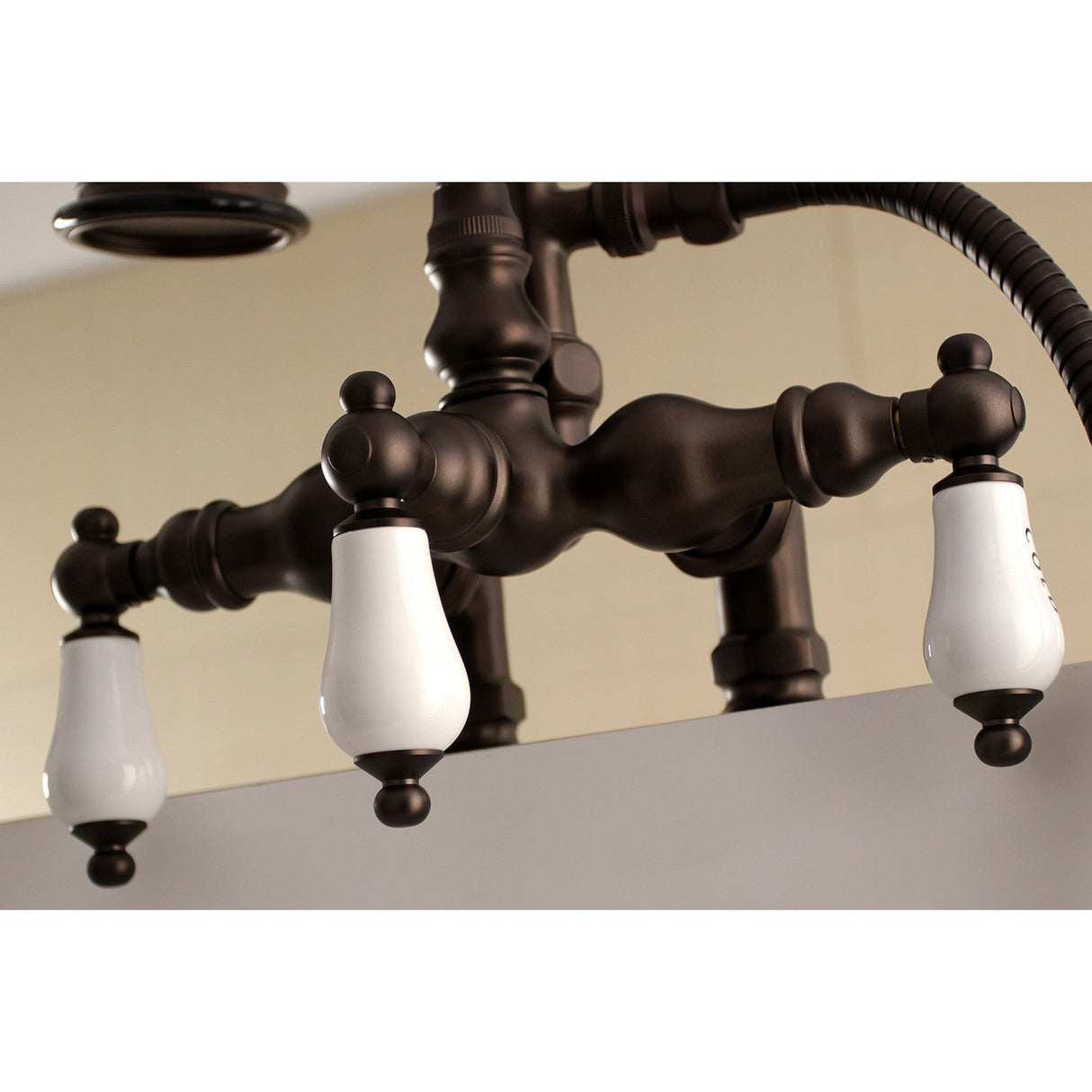 Aqua Vintage AE17T5 Three-Handle 2-Hole Deck Mount Clawfoot Tub Faucet with Hand Shower, Oil Rubbed Bronze