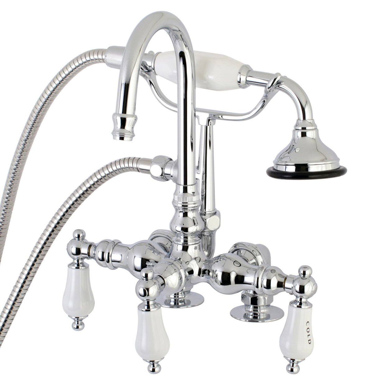 Aqua Vintage AE18T1 Three-Handle 2-Hole Deck Mount Clawfoot Tub Faucet with Hand Shower, Polished Chrome