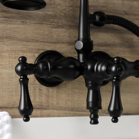 Aqua Vintage AE19T0 Three-Handle 2-Hole Tub Wall Mount Clawfoot Tub Faucet with Hand Shower, Matte Black