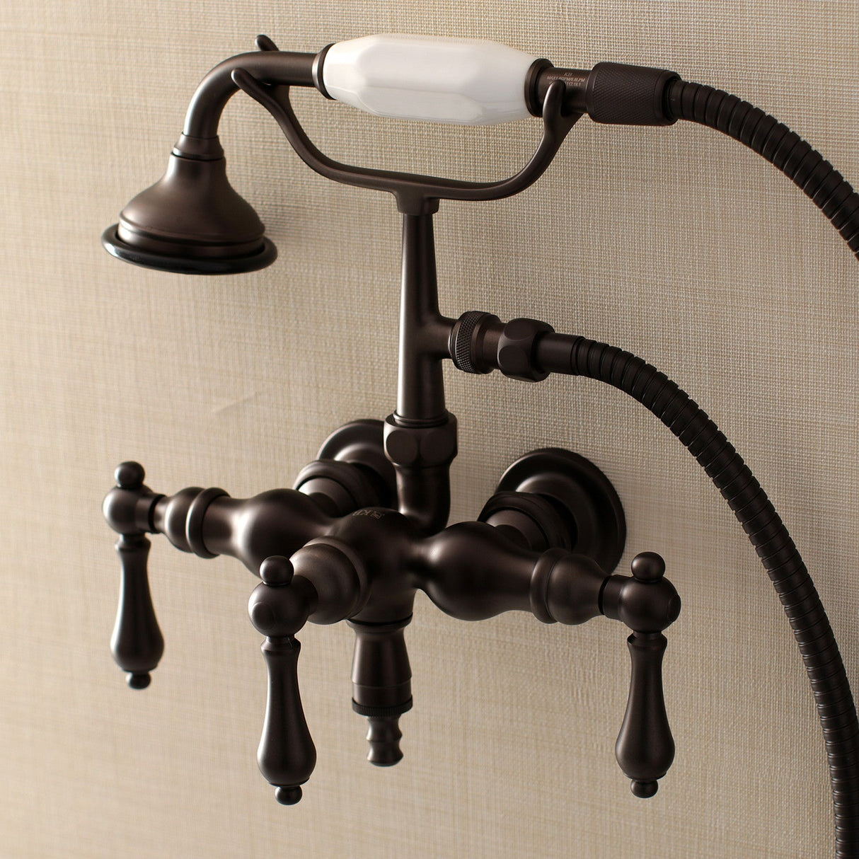 Aqua Vintage AE19T5 Three-Handle 2-Hole Tub Wall Mount Clawfoot Tub Faucet with Hand Shower, Oil Rubbed Bronze