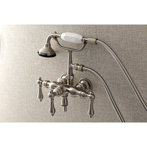 Aqua Vintage AE19T8 Three-Handle 2-Hole Tub Wall Mount Clawfoot Tub Faucet with Hand Shower, Brushed Nickel