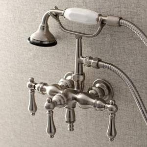 Aqua Vintage AE19T8 Three-Handle 2-Hole Tub Wall Mount Clawfoot Tub Faucet with Hand Shower, Brushed Nickel