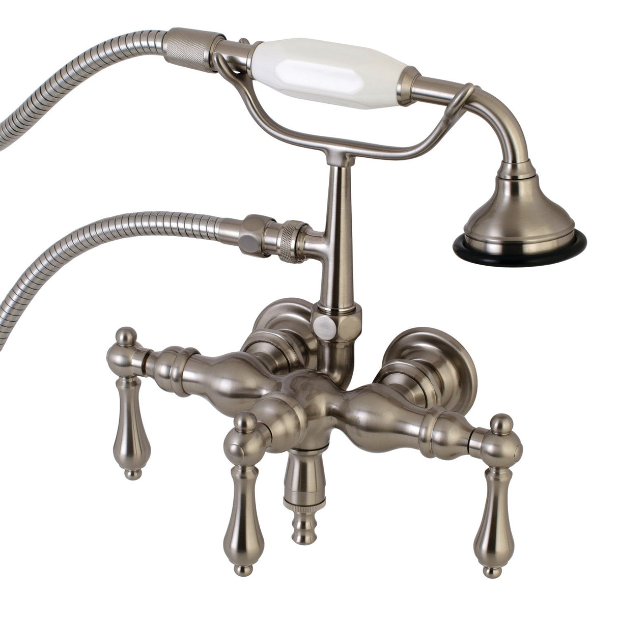 Aqua Vintage AE19T8 Three-Handle 2-Hole Tub Wall Mount Clawfoot Tub Faucet with Hand Shower, Brushed Nickel