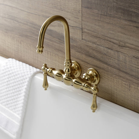 Aqua Vintage AE1T7 Two-Handle 2-Hole Tub Wall Mount Clawfoot Tub Faucet, Brushed Brass