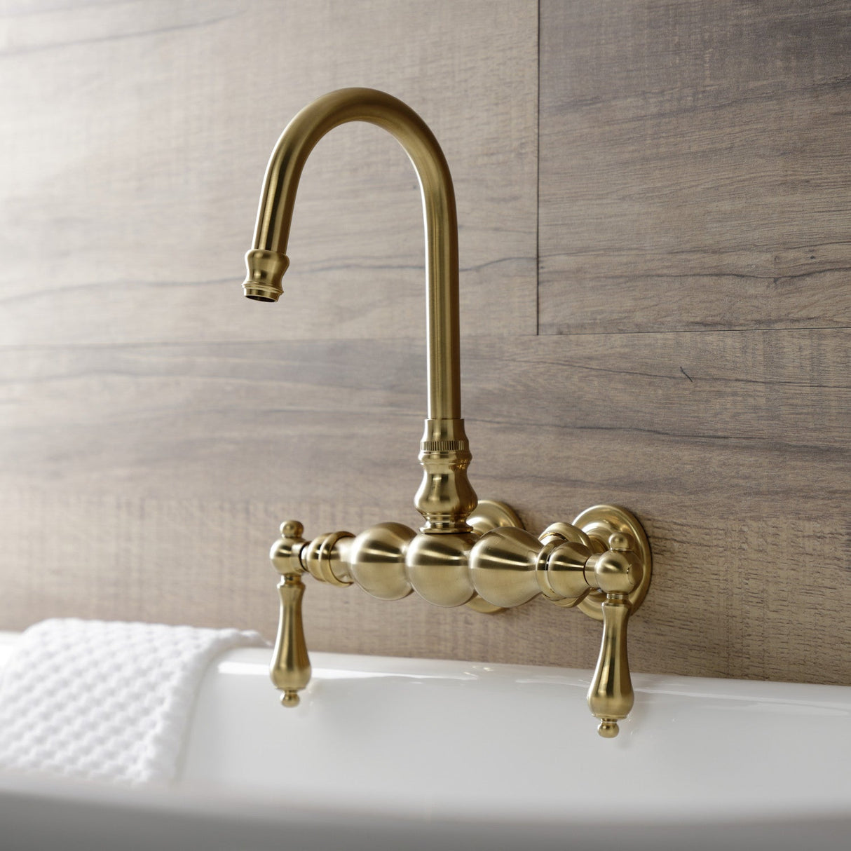 Aqua Vintage AE1T7 Two-Handle 2-Hole Tub Wall Mount Clawfoot Tub Faucet, Brushed Brass