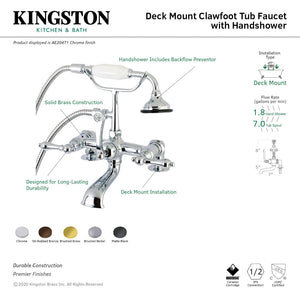 Aqua Vintage AE203T0 Three-Handle 2-Hole Deck Mount Clawfoot Tub Faucet with Hand Shower, Matte Black