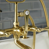 Aqua Vintage AE203T7 Three-Handle 2-Hole Deck Mount Clawfoot Tub Faucet with Hand Shower, Brushed Brass