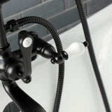 Aqua Vintage AE205T0 Three-Handle 2-Hole Deck Mount Clawfoot Tub Faucet with Hand Shower, Matte Black