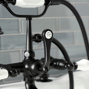Aqua Vintage AE205T0 Three-Handle 2-Hole Deck Mount Clawfoot Tub Faucet with Hand Shower, Matte Black