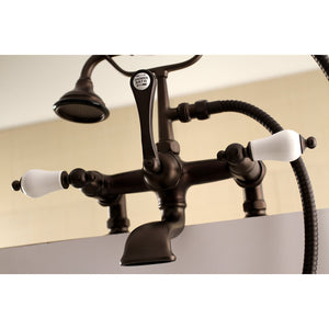 Aqua Vintage AE205T5 Three-Handle 2-Hole Deck Mount Clawfoot Tub Faucet with Hand Shower, Oil Rubbed Bronze