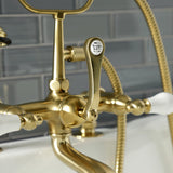 Aqua Vintage AE205T7 Three-Handle 2-Hole Deck Mount Clawfoot Tub Faucet with Hand Shower, Brushed Brass