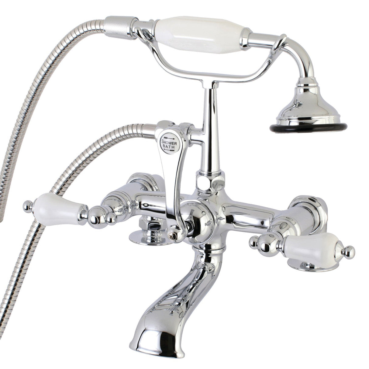 Aqua Vintage AE206T1 Three-Handle 2-Hole Deck Mount Clawfoot Tub Faucet with Hand Shower, Polished Chrome