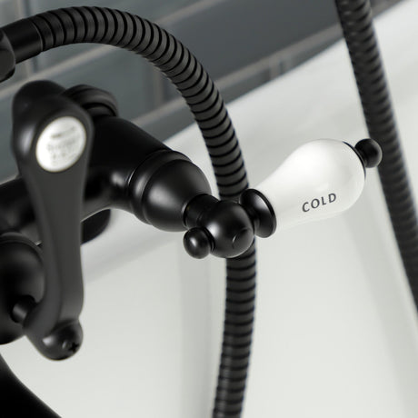 Aqua Vintage AE207T0 Three-Handle 2-Hole Deck Mount Clawfoot Tub Faucet with Hand Shower, Matte Black