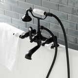 Aqua Vintage AE207T0 Three-Handle 2-Hole Deck Mount Clawfoot Tub Faucet with Hand Shower, Matte Black