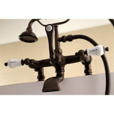 Aqua Vintage AE207T5 Three-Handle 2-Hole Deck Mount Clawfoot Tub Faucet with Hand Shower, Oil Rubbed Bronze