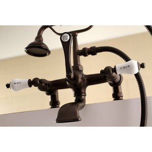 Aqua Vintage AE207T5 Three-Handle 2-Hole Deck Mount Clawfoot Tub Faucet with Hand Shower, Oil Rubbed Bronze