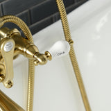 Aqua Vintage AE207T7 Three-Handle 2-Hole Deck Mount Clawfoot Tub Faucet with Hand Shower, Brushed Brass