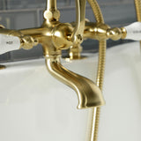 Aqua Vintage AE207T7 Three-Handle 2-Hole Deck Mount Clawfoot Tub Faucet with Hand Shower, Brushed Brass