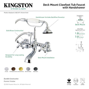 Aqua Vintage AE209T0 Three-Handle 2-Hole Deck Mount Clawfoot Tub Faucet with Hand Shower, Matte Black