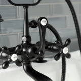 Aqua Vintage AE209T0 Three-Handle 2-Hole Deck Mount Clawfoot Tub Faucet with Hand Shower, Matte Black