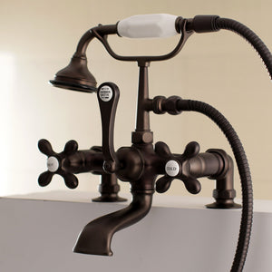 Aqua Vintage AE209T5 Three-Handle 2-Hole Deck Mount Clawfoot Tub Faucet with Hand Shower, Oil Rubbed Bronze