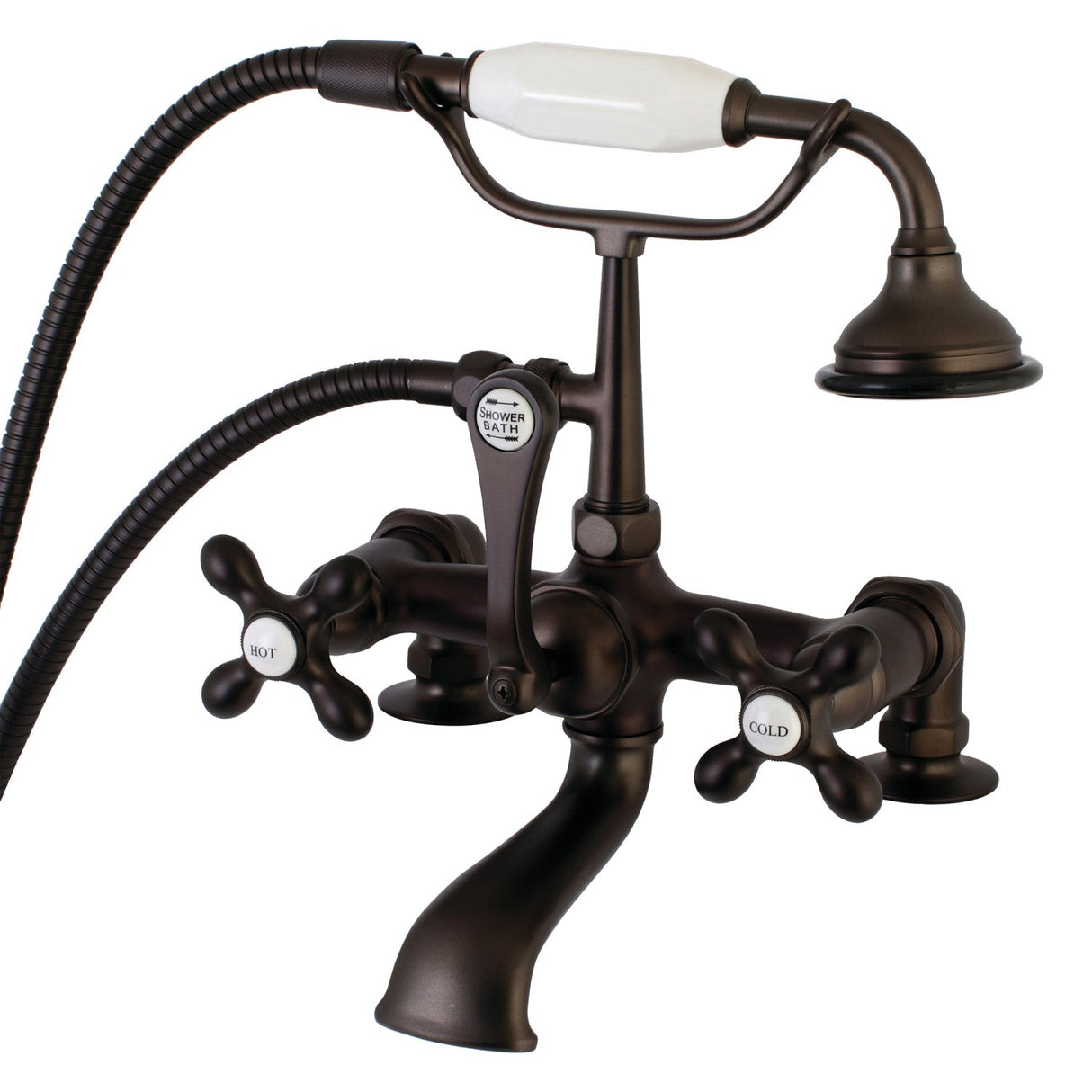 Aqua Vintage AE209T5 Three-Handle 2-Hole Deck Mount Clawfoot Tub Faucet with Hand Shower, Oil Rubbed Bronze