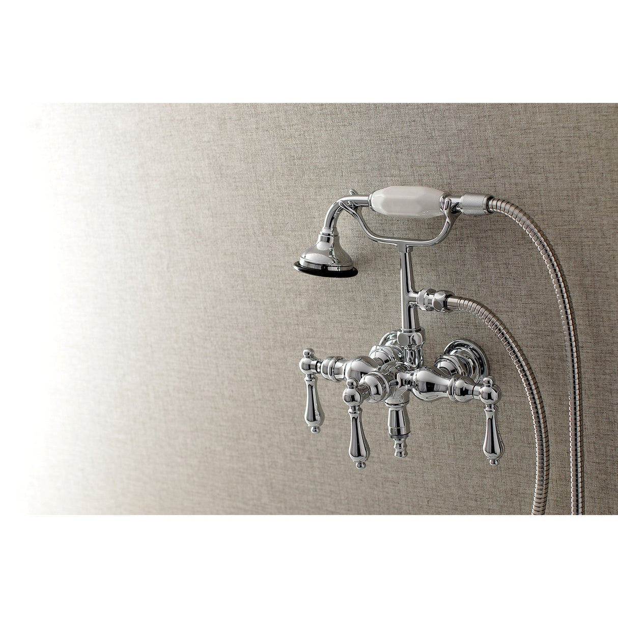 Aqua Vintage AE20T1 Three-Handle 2-Hole Tub Wall Mount Clawfoot Tub Faucet with Hand Shower, Polished Chrome